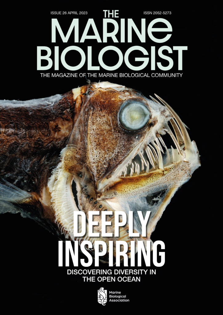 Cover of The Marine Biologist with the title, "Deeply Inspiring" and an image of a deep sea fish.