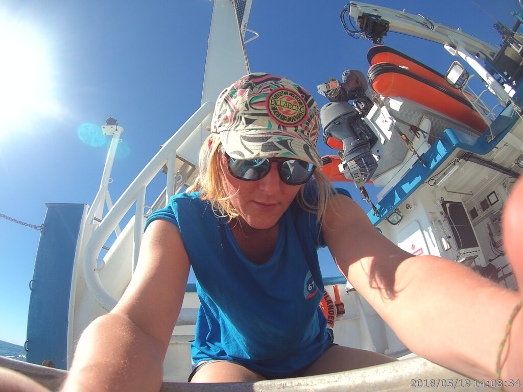 Dr Lilian Lieber working aboard a research vessel.