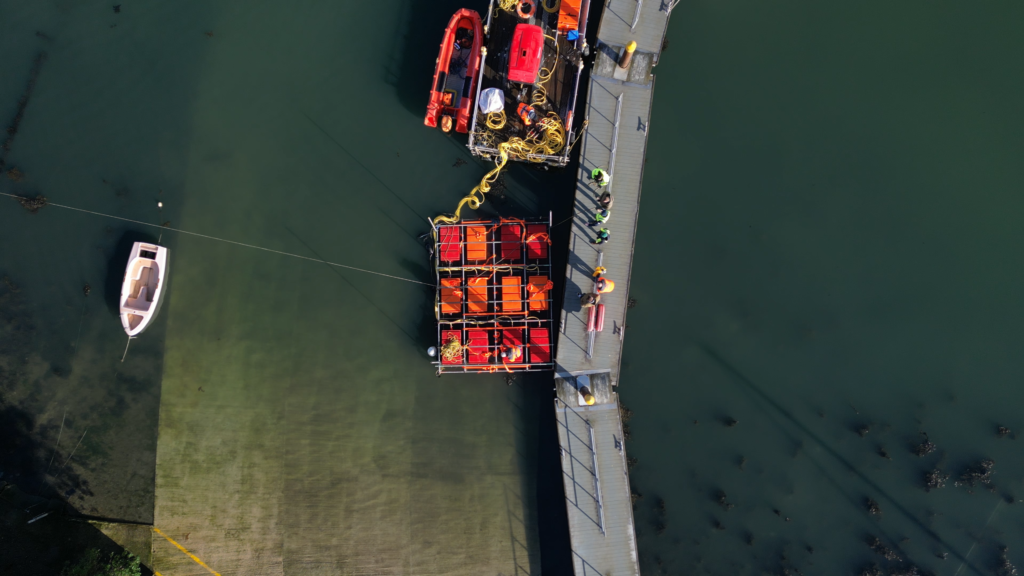 Drone footage of test water intake line deployment. Photo by ARC Marine.